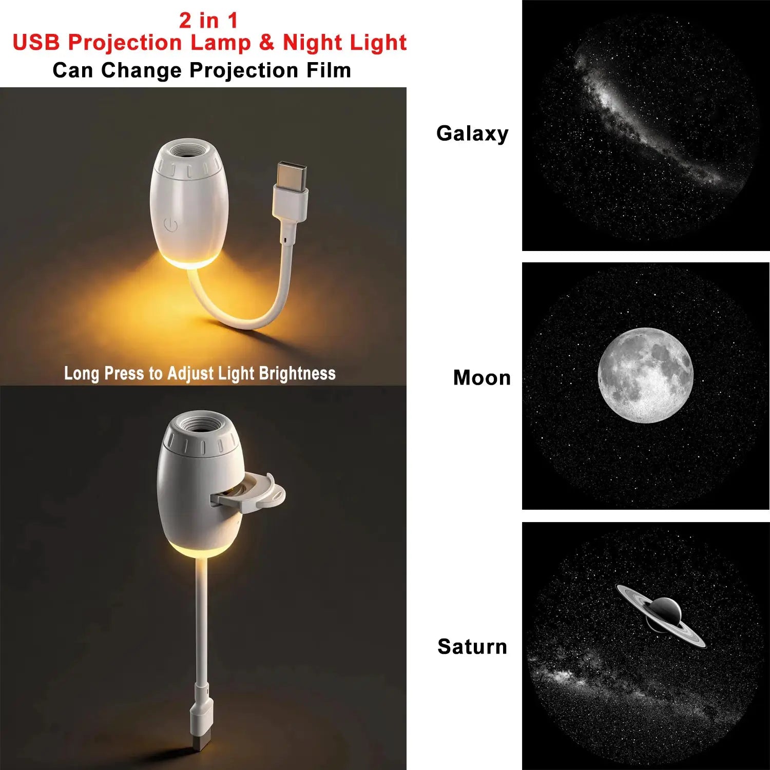 USB Car Atmosphere Projector Light Starry Sky Saturn Galaxy Ambience