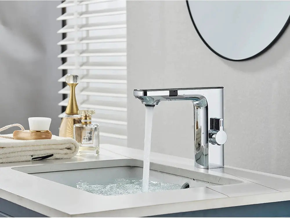 Smart sensor basin faucet with chrome finish, touchless bathroom tap by Simples Market