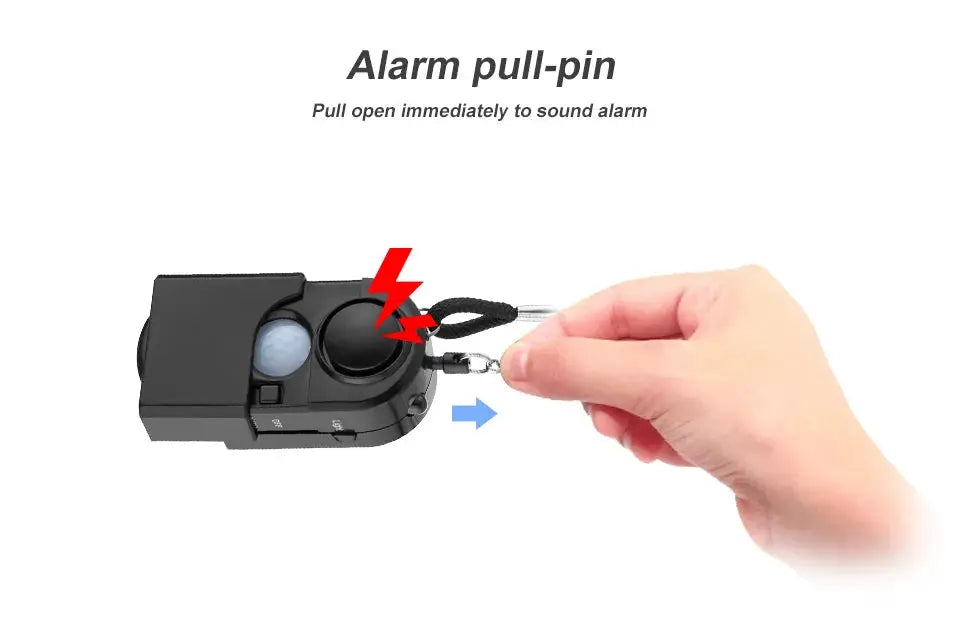 Portable mini personal alarm with pull-pin and lanyard, black device