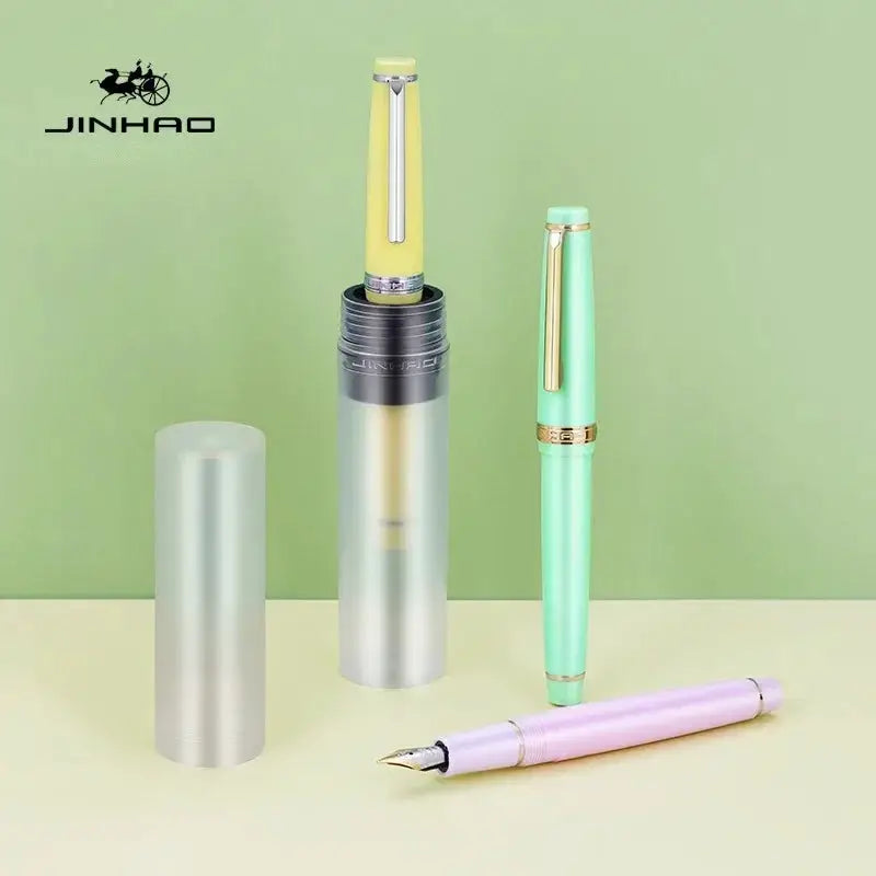 Fountain pen set: Jinhao 82 by Simples Market; mint green, pale pink and yellow pens with gold trims (3 shown)
