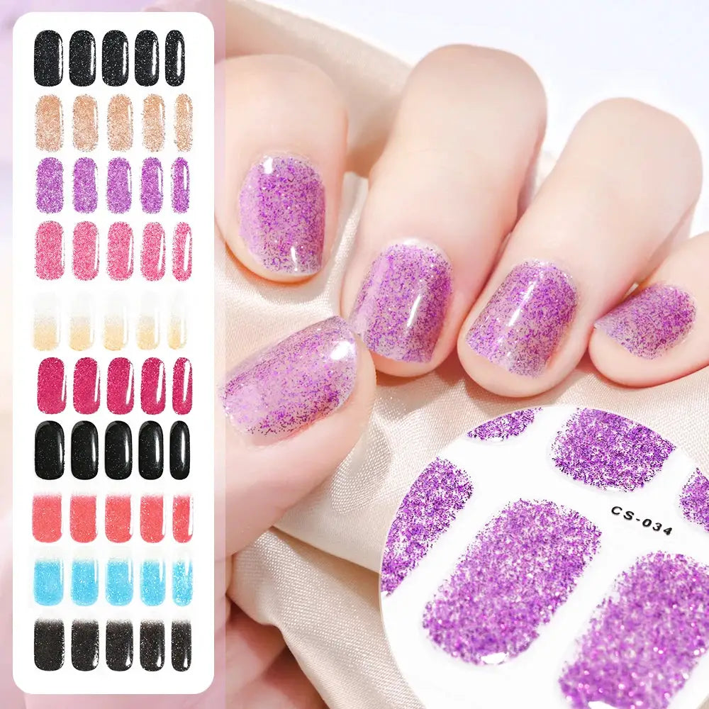 Simples Market 16Tips black French semi-cured glitter nail stickers with full-cover wraps