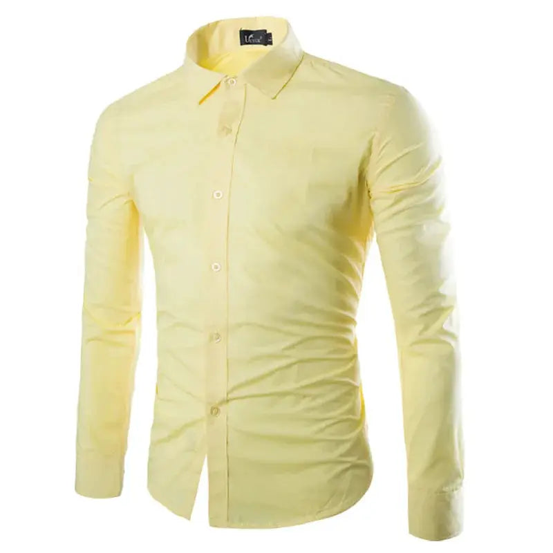 Men's candy-color solid yellow long-sleeve shirt by Simples Market
