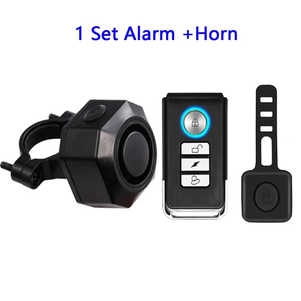 Hollarm wireless bike alarm kit, 3-piece black vibration alarm with USB charging, remote and sensor tag.