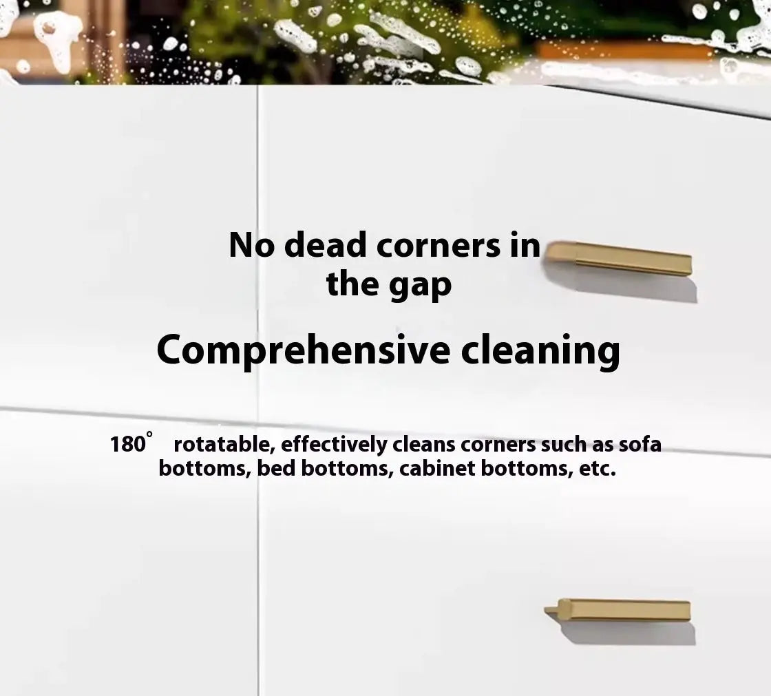 Cleaning brush long-handle telescopic silicone floor wiper shown against white cabinets with gold handles