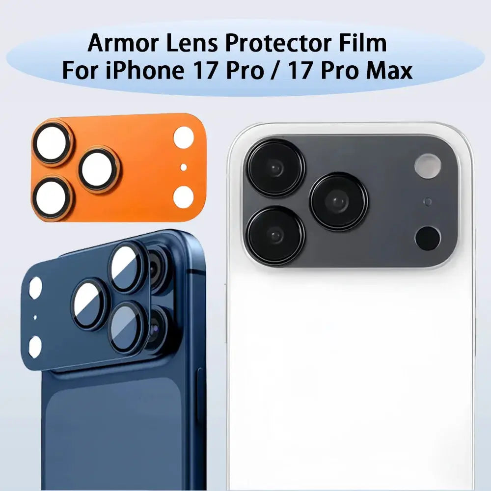 Armor Lens Protector Film for iPhone 17 Pro / 17 Pro Max by Simples Market, tempered glass, orange and blue