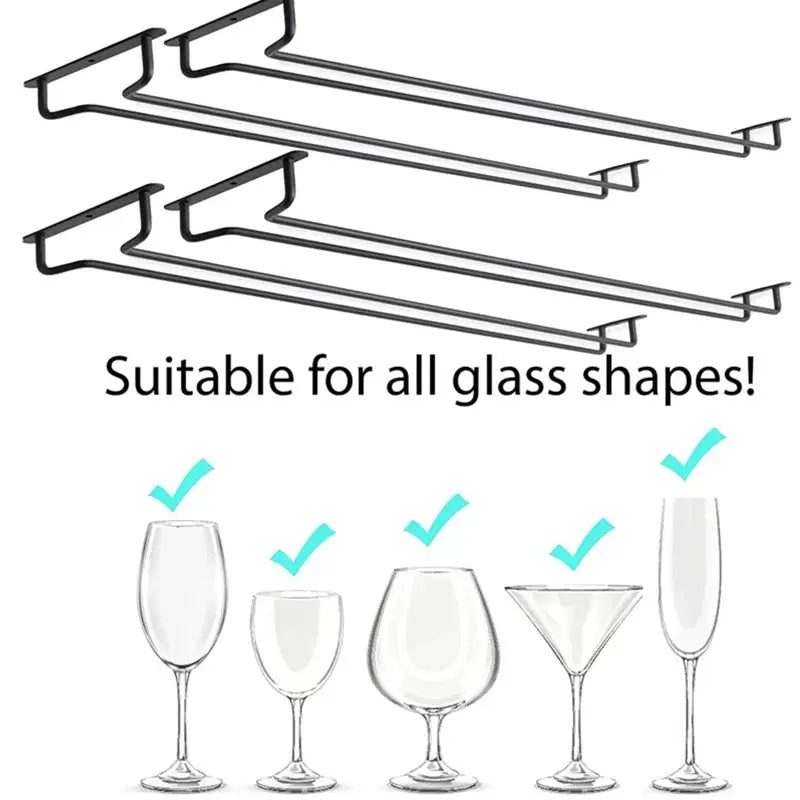 Stemware wine glass hanger rack, black under-cabinet storage, set of 2