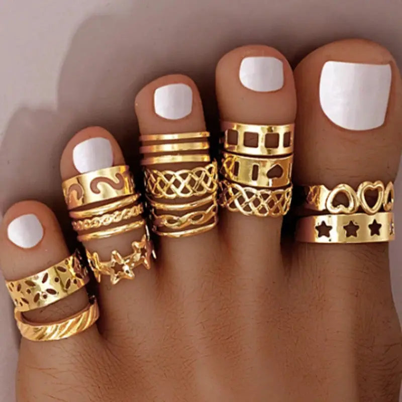 13 Piece Open Toe Rings Set For Women Adjustable Minimalist Hollow Heart Geometric Foot Jewelry For Summer Beach