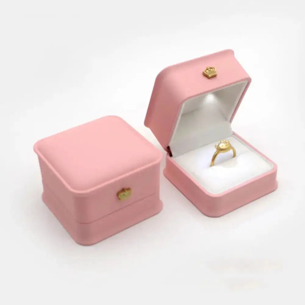 LED Jewelry Ring Box With Light Leather Exterior And Velvet Interior For Proposal Engagement Wedding Gift