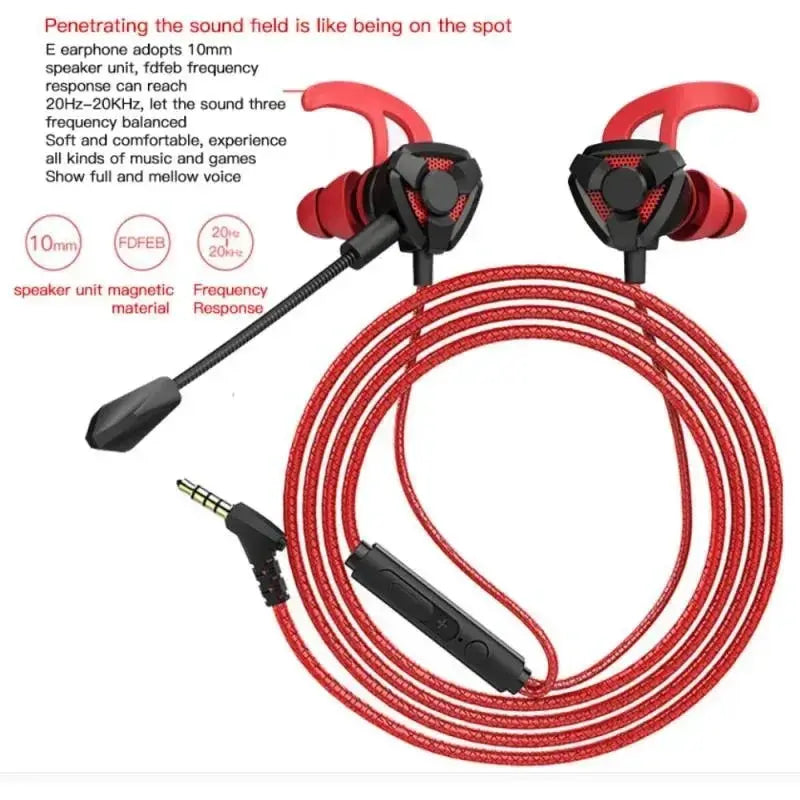 PulseTech Wired Gaming Earbuds With Mic 10mm Graphene Diaphragm Active Noise Cancellation For PUBG PS4 CSGO