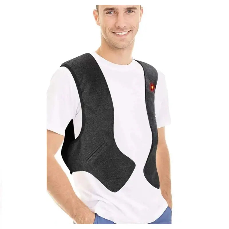 Men's heated vest in charcoal gray with graphene heat panels, USB powered, padded