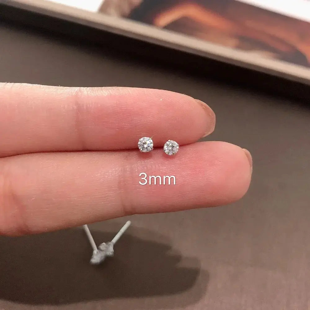 100 Percent Real 925 Sterling Silver Jewelry Women Fashion Clear CZ Stud Earrings Gift For Girls Teens