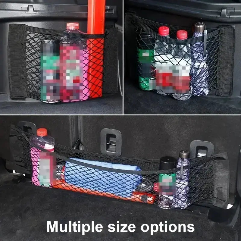 Universal Car Storage Bag Double Mesh Trunk Storage Net For Secure Organization Built In Fire Extinguisher Fixed Net