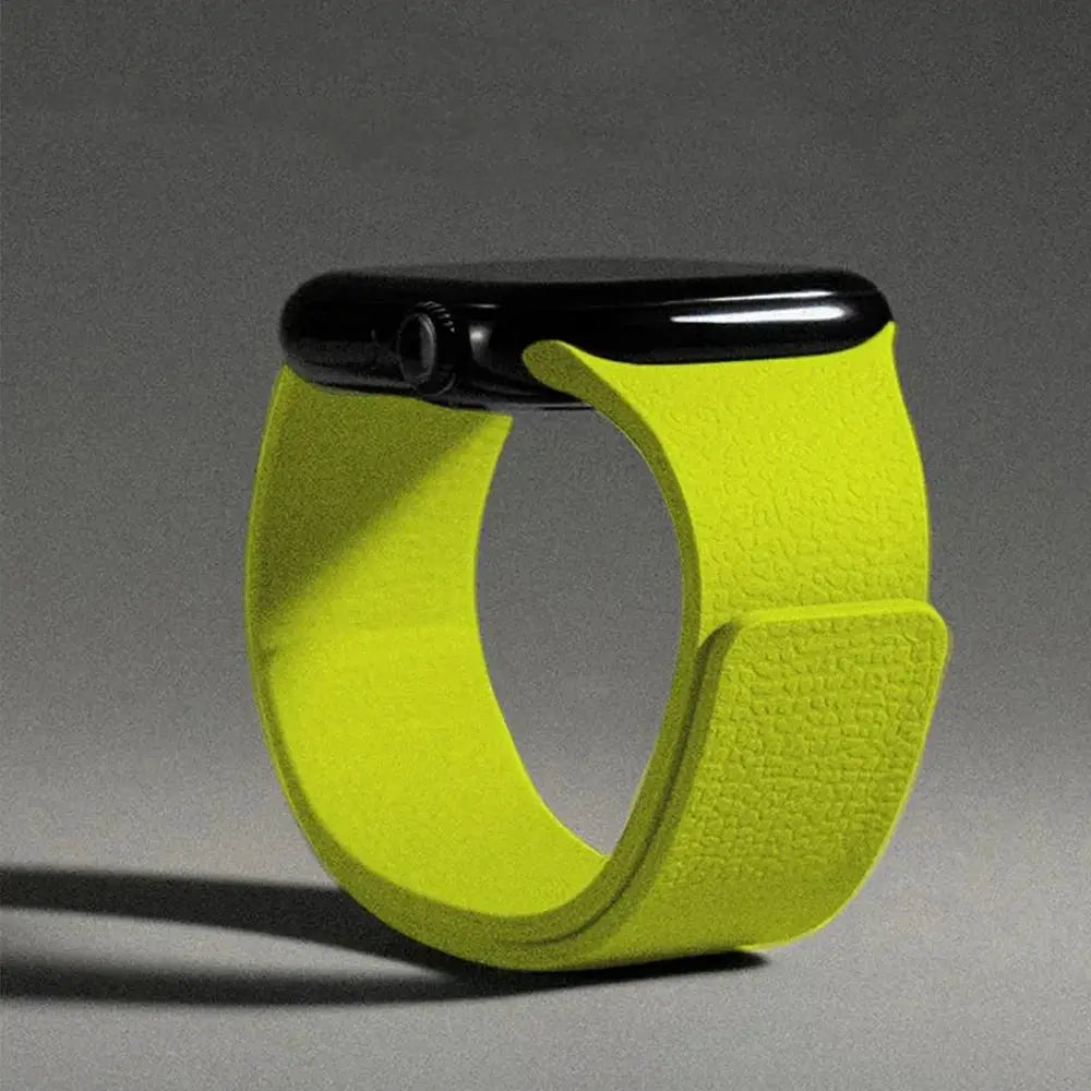 Simples Market silicone magnetic Apple Watch band in neon yellow for 40–49mm sizes.