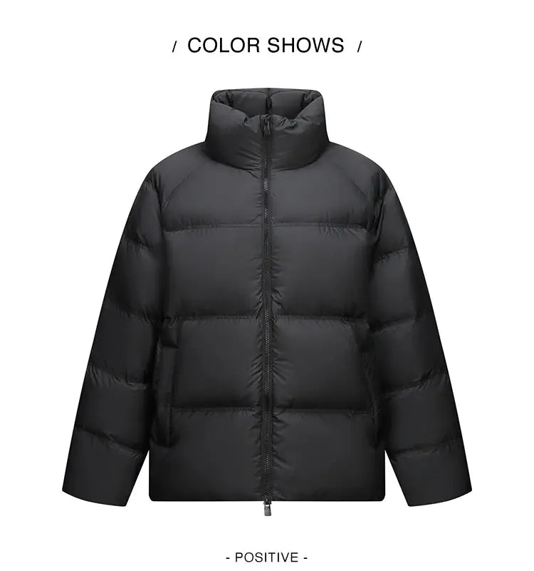 Semir down jacket, black unisex short thermal puffer coat with front zipper