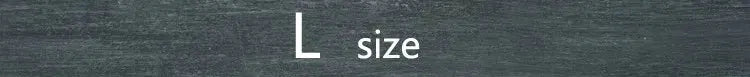 L size label on dark wooden background.