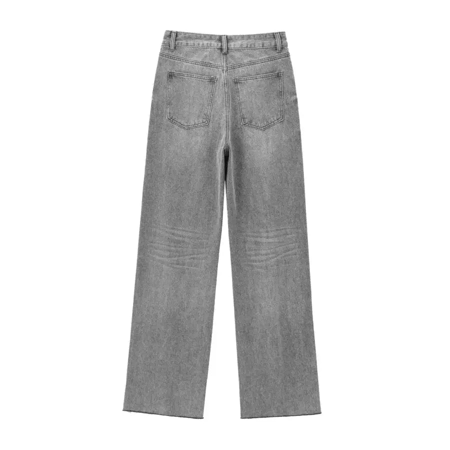 ETJ Wide Leg High Waist Jeans Women Five Pocket Washed And Comfortable