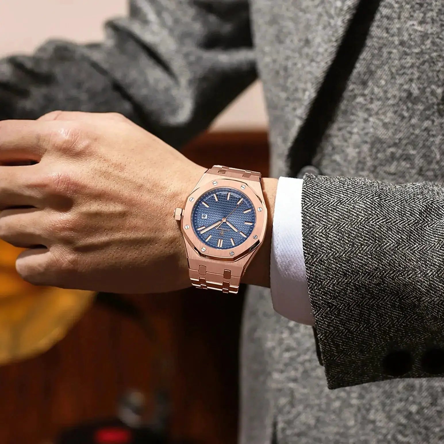 POEDAGAR Luxury Business Wristwatch For Men Stainless Steel Waterproof With Luminous Date Display Quartz Movement