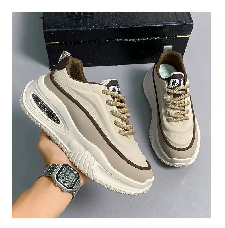 Men's casual sports shoes by Simples Market, beige/brown thick-soled sneakers, two pairs shown.