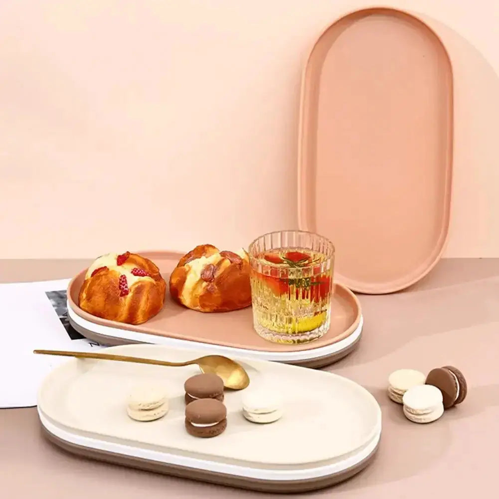 Stackable Oval Fruit Plate And Dessert Tray For Kitchen Reusable PP Serving Dish With Smooth Edge