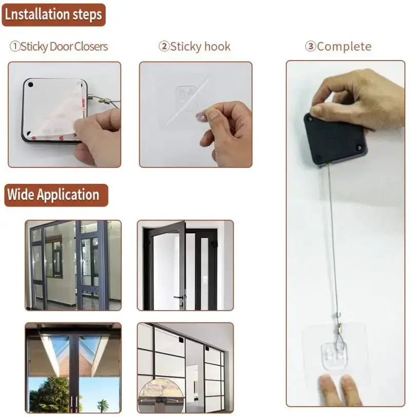Simples Market automatic sensor door closer; punch-free surface door stopper with black plastic housing