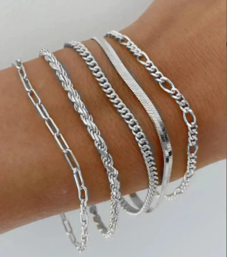 5 Or 15 Pcs Set Silver Chain Bead Bracelets For Women Simple Elegant Jewelry For Vacation Beach Party Casual Wear