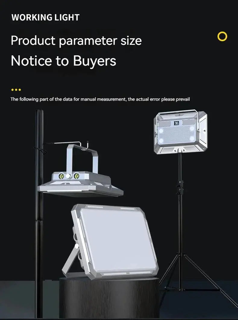 LED camping light set by Simples Market: 3 lights—rechargeable floodlight, tent lantern, panel light on stands