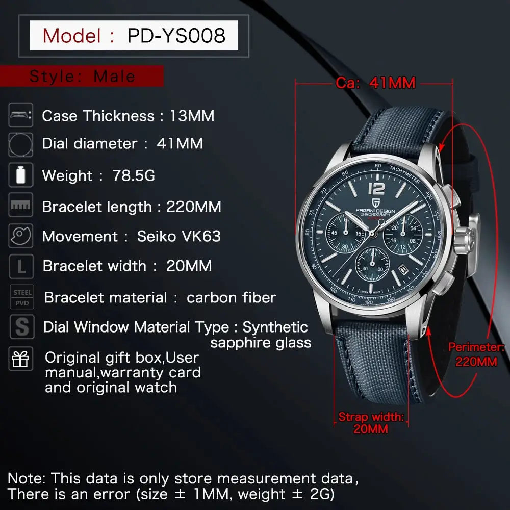 Pagani Design 2026 New Luxury Fashion Casual Men Quartz Watches VK63 100M Water Resistant Sapphire Glass Stainless Steel