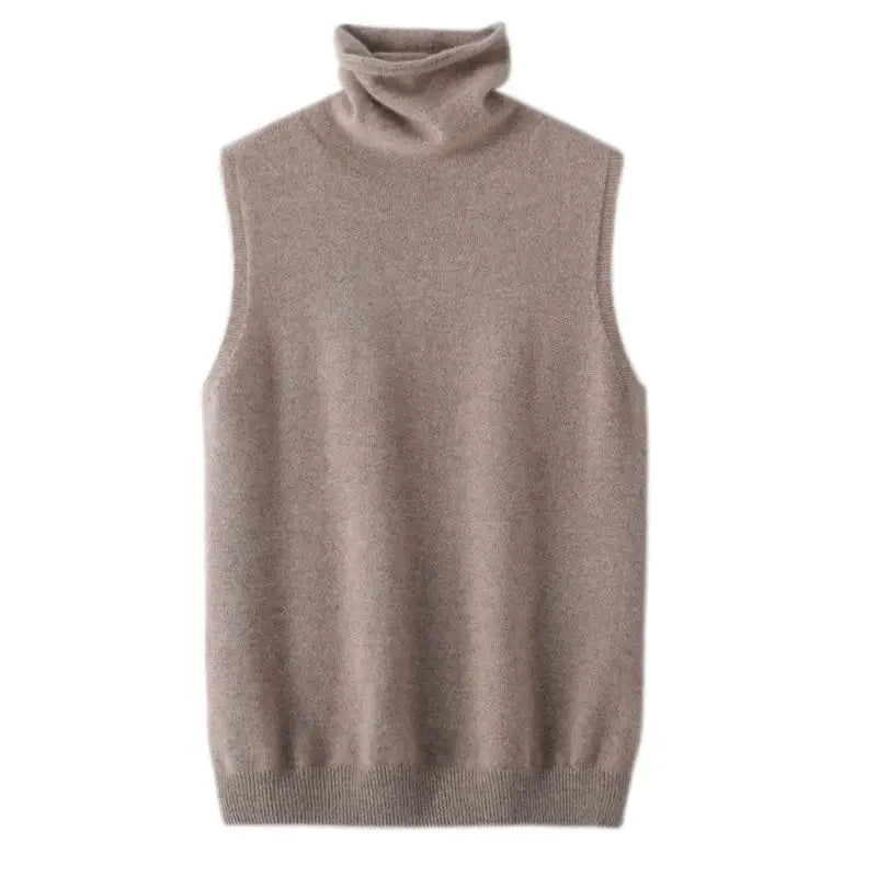 Women 100 Percent Merino Wool Sleeveless Turtleneck Vest Waistcoat Knitwear For Spring Autumn Winter Layering Fashion Tops