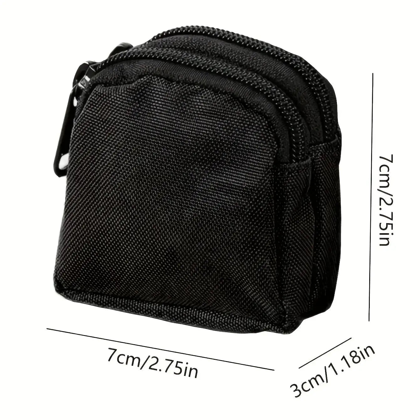 Nylon double-zipper coin purse by Simples Market, black tactical Molle pouch, compact 7cm