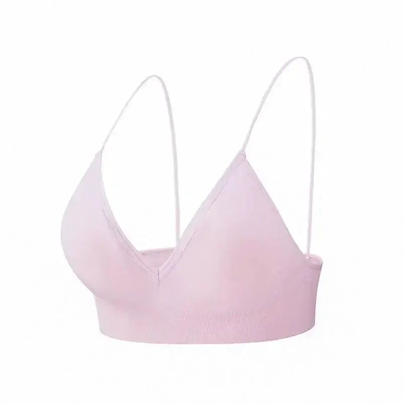 Simples Market pink V-neck seamless triangle-cup bralette camisole