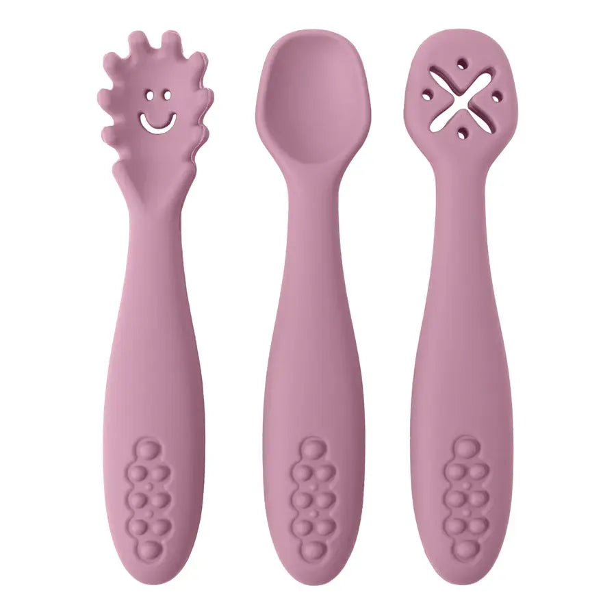 3 Piece Baby Learning Spoons Set Soft Silicone Utensils For Self Feeding Newborns And Toddlers
