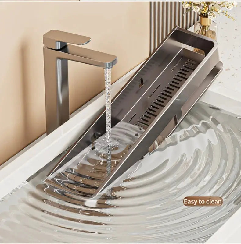 Aluminum wall-mounted kitchen rack with drainage tray, Simples Market bathroom organizer