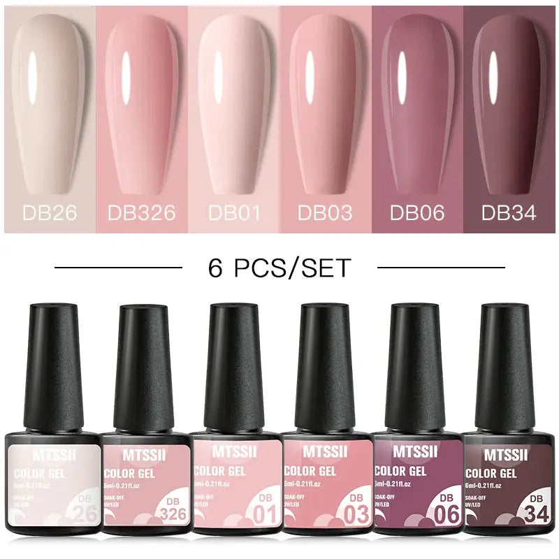 Gel nail polish set, 6-color by Simples Market in nude pink shades for UV/LED soak-off nails