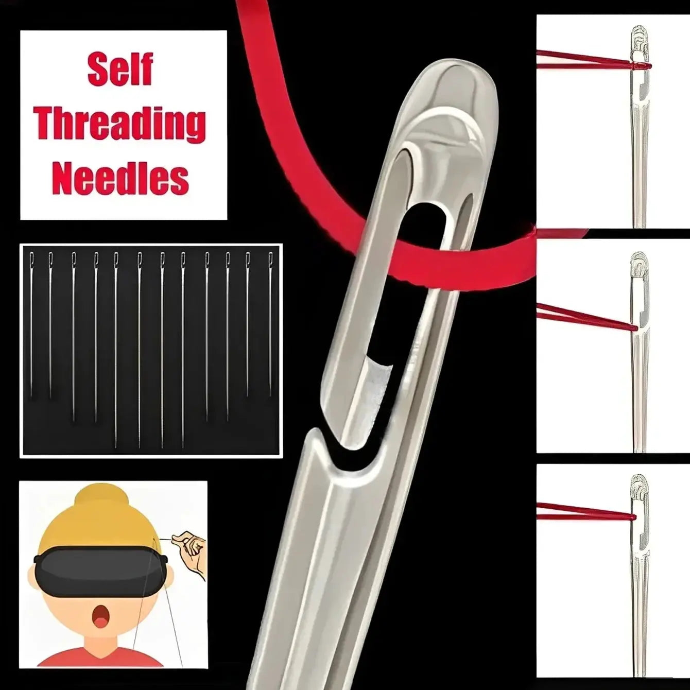 Side Hole Blind Sewing Needles Stainless Steel Self Threading Hand Sewing Pins For DIY Home Crafts Elderly Friendly