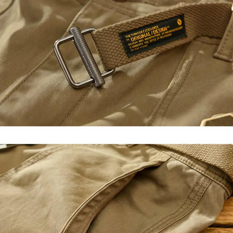 Men's pure cotton cargo pants with belt in khaki, mid-waist casual joggers by Simples Market