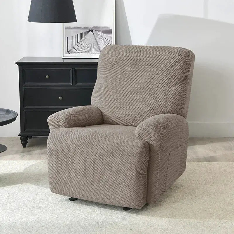 Simples Market jacquard stretch recliner chair cover in taupe; non-slip living room slipcover