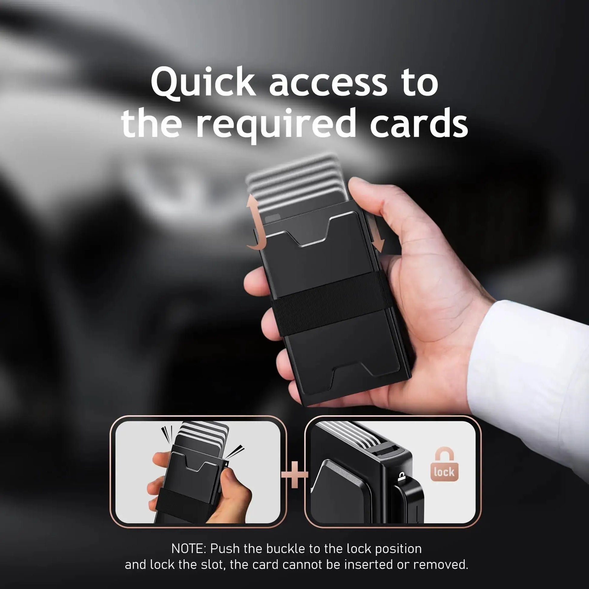 Simples Market slim black card holder wallet for men with RFID blocking, metal pop-up design and cash band