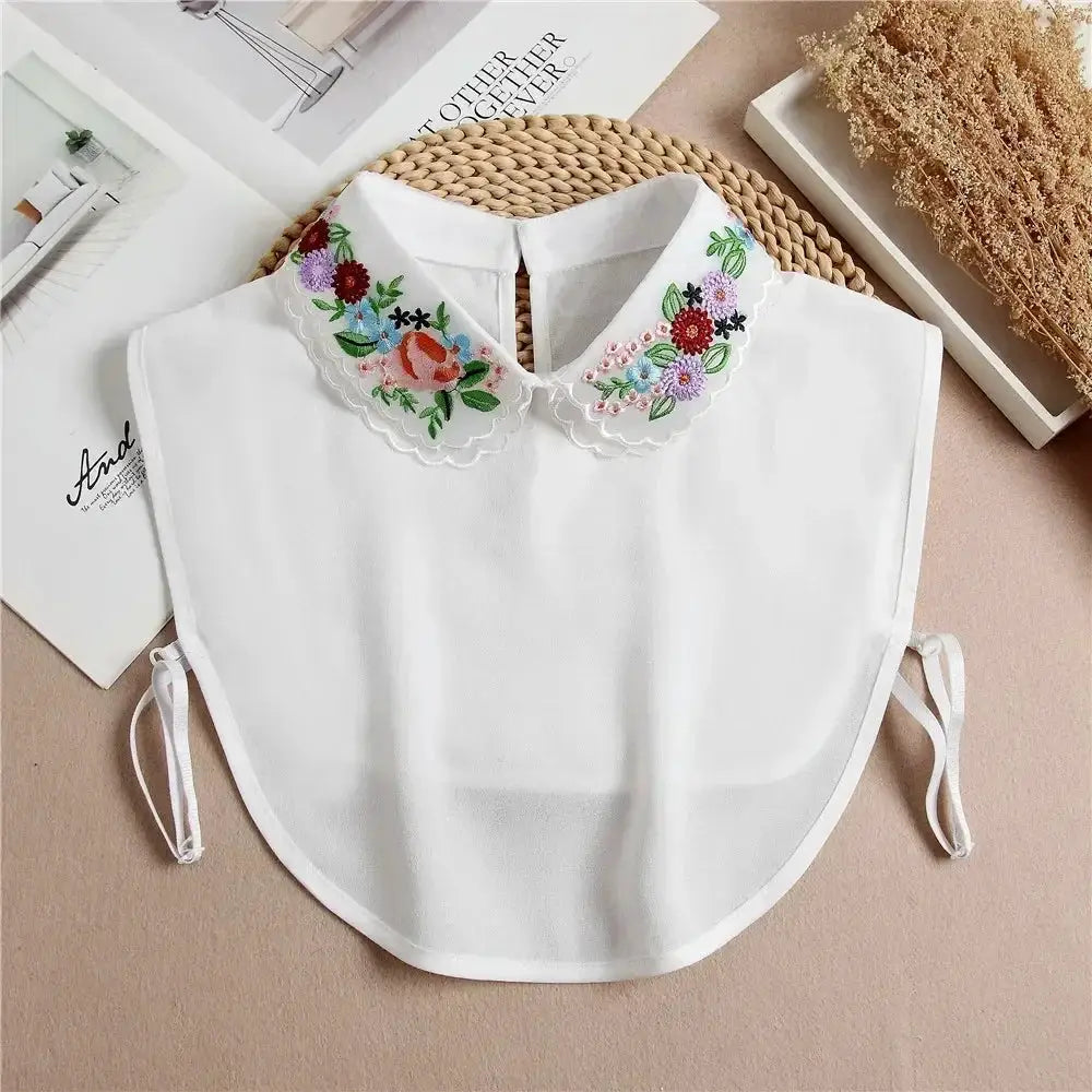 Detachable White Faux Collar With Front Tie For Women And Girls Vintage Lace Blouse Collar