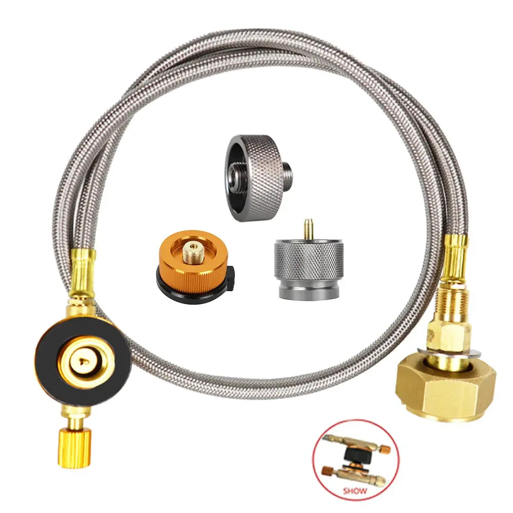 Simples Market camping gas refill adapter kit with braided stainless hose and brass connectors