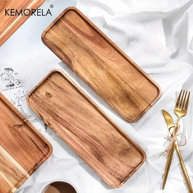 KEMORELA Acacia Wood Coffee Tray Gongfu Tea Tray Serving Tray For Coffee Tea Desserts Candies Decorative Wood Tray