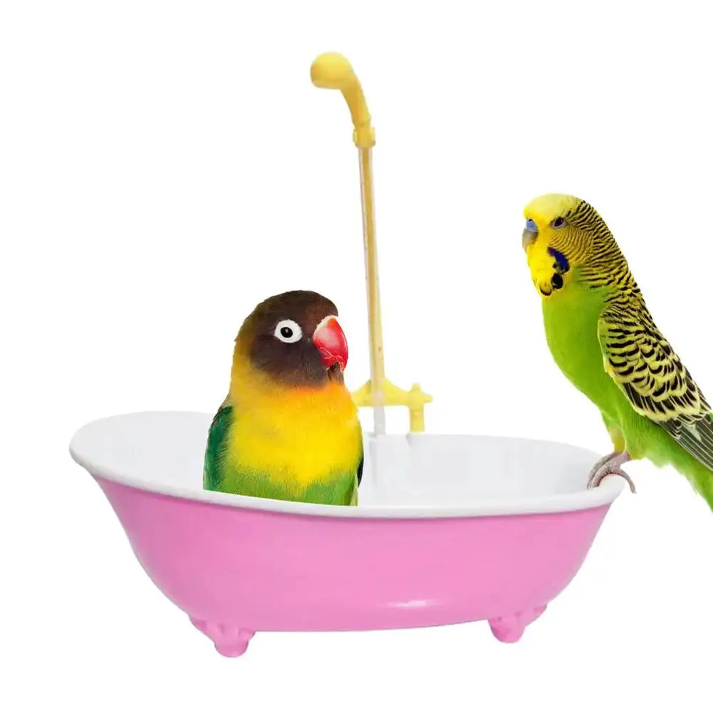 Parrot bath tub pink plastic with yellow shower head, Simples Market brand