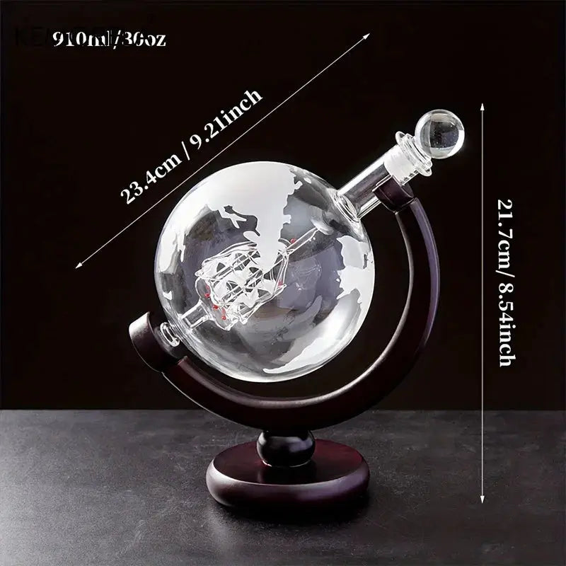900ML Globe Decanter Set With Lead Free Carafe Wood Stand And Two Glasses Whiskey Gift