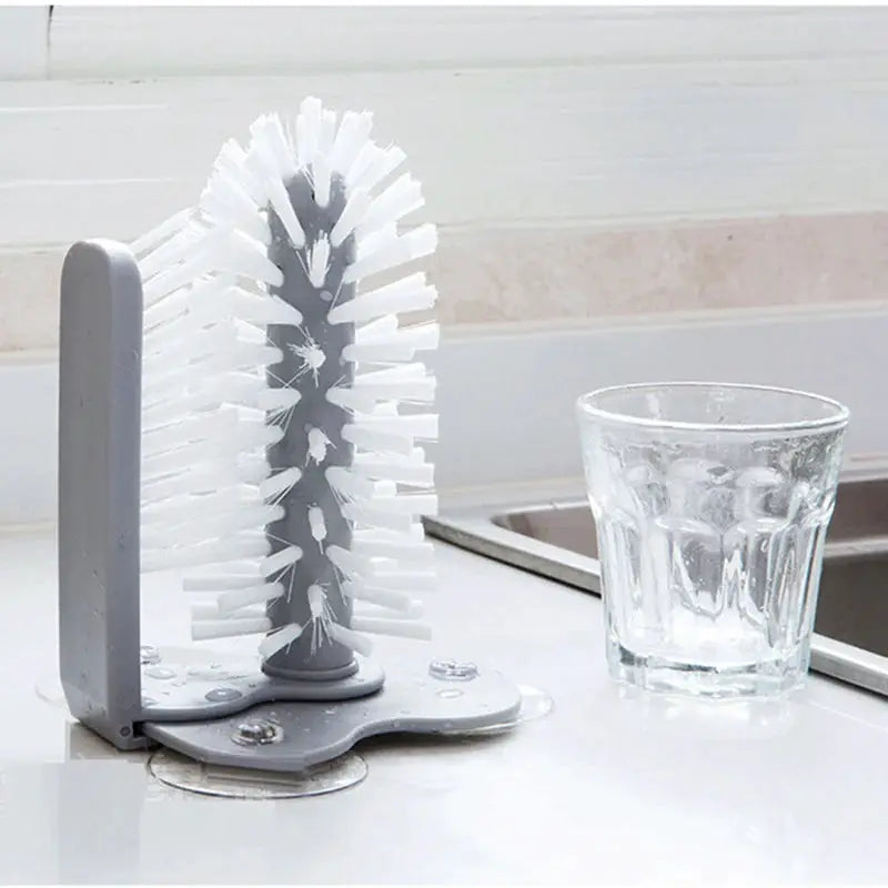 2 In 1 Cup Scrubber With Suction Cup Base For Hands Free Cleaning Of Glasses Mugs And Wine Bottles In Kitchen