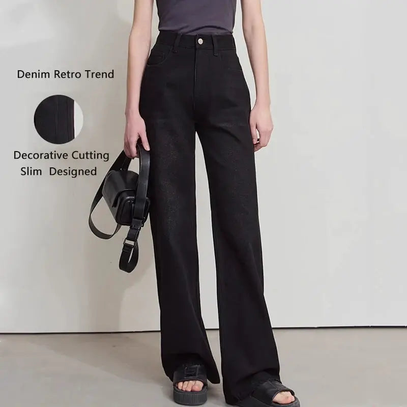 Amii Minimalism Vintage Denim Jeans Women Loose Wide Leg Autumn Pants