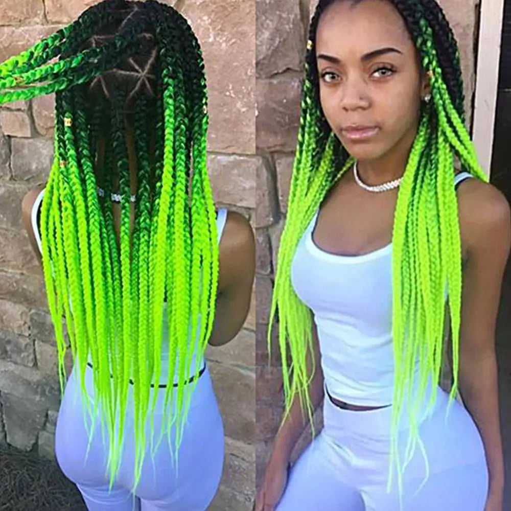 Crochet hair extensions: synthetic Kanekalon jumbo braids in neon green and black by Simples Market