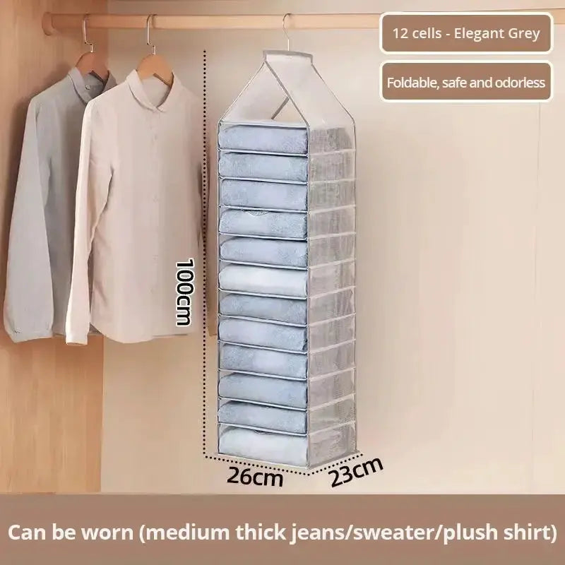 Wardrobe hanging organizer with 12-cell elegant grey, foldable by Simples Market