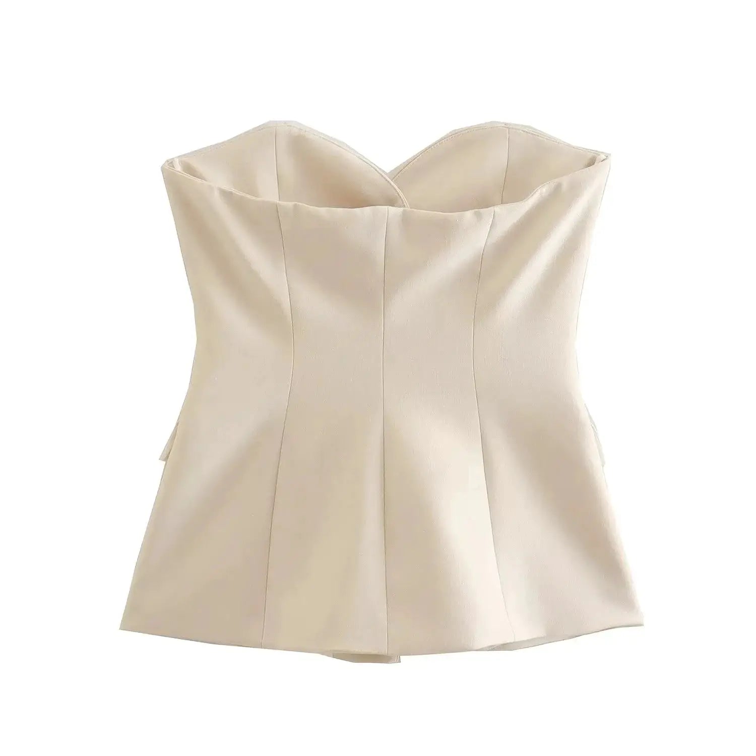 Women Elegant Strapless Tank Top Pant Suit With Side Slit Trousers