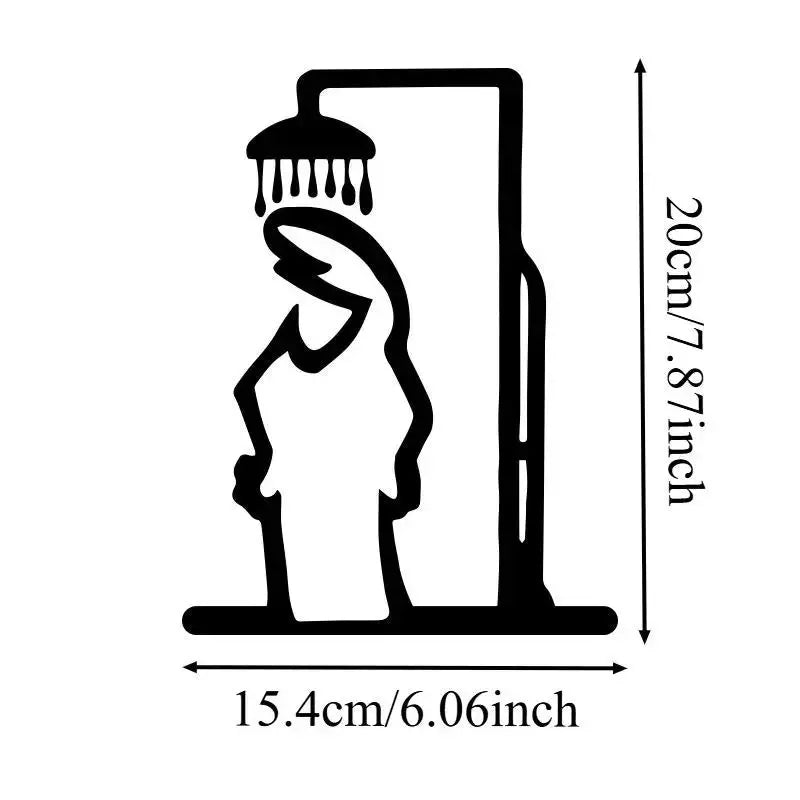 Shower figure metal wall art, black aluminum plate bathroom decor by Simples Market