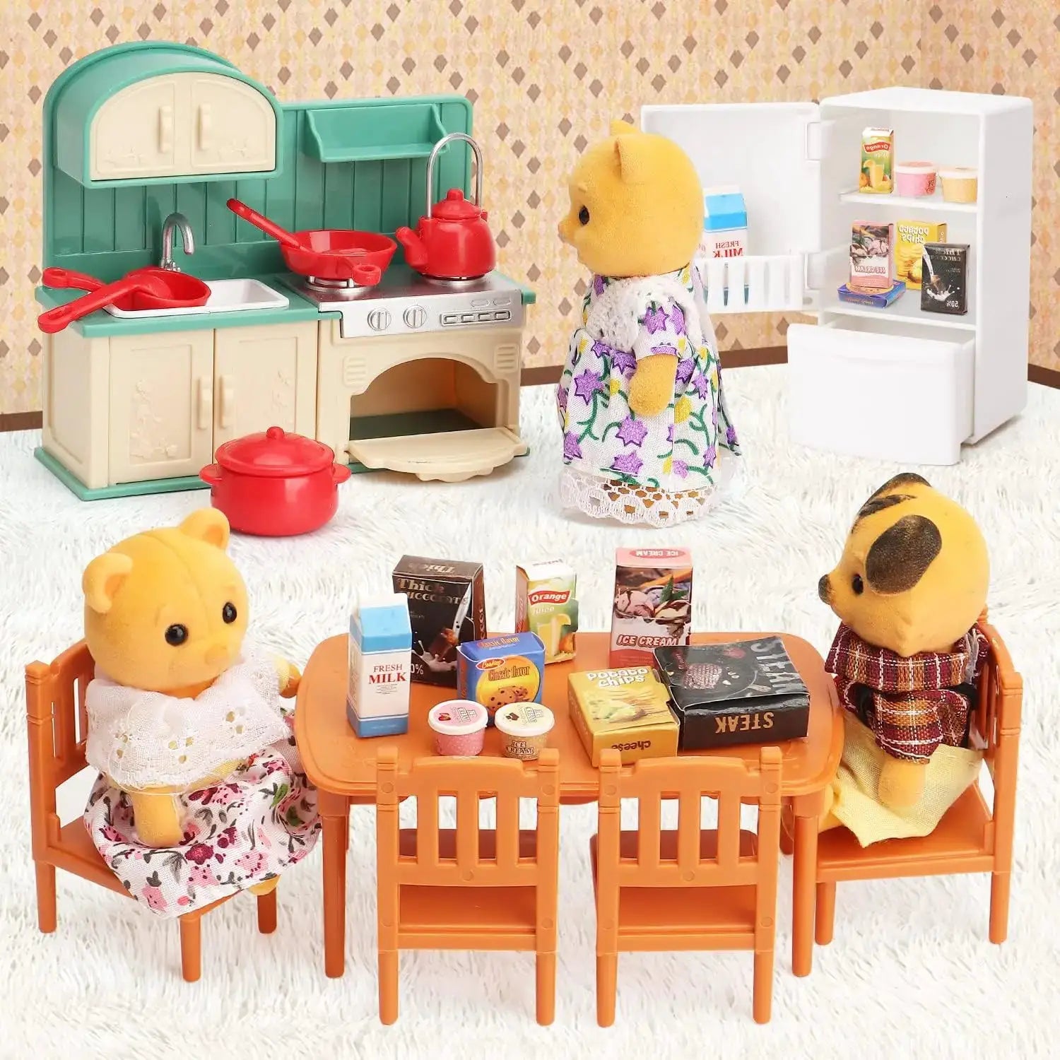Dollhouse Furniture Set For Bathroom Kitchen Laundry With Fridge And Washing Machine Miniature Pretend Play Toys