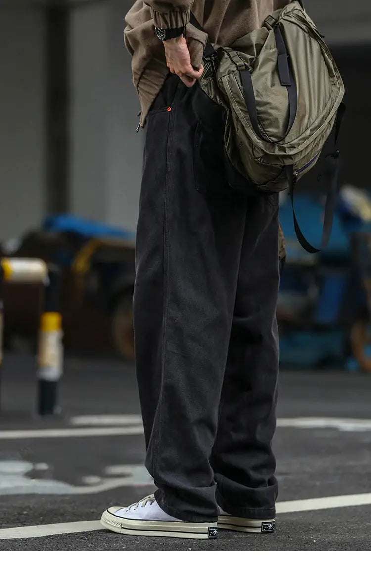 Cargo pants for men by Simples Market, black baggy straight-leg Harajuku streetwear